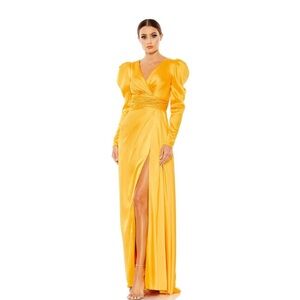 Mac Duggal 12404 FAUX WRAP  A LINE GOWN Formal Dress in Marigold size 14